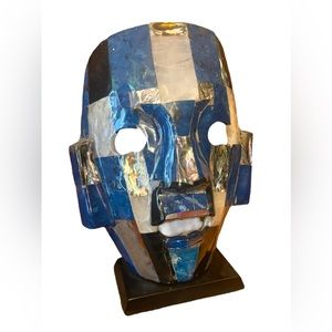 Vintage 1980s Mexican Decor Death Mask Abalone, MOP & Black Onyx Design Lapis